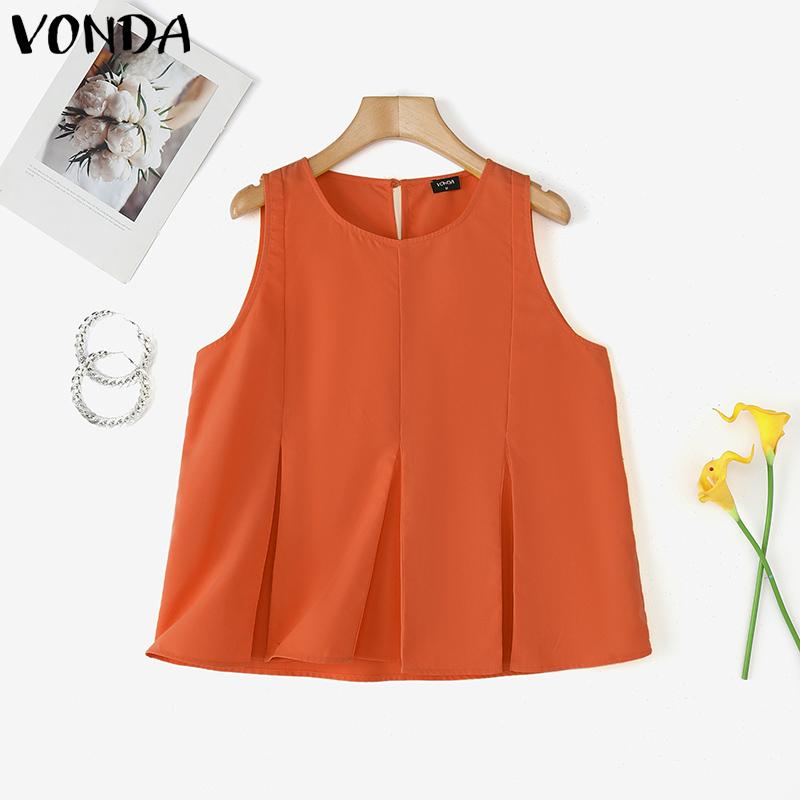 

VONDA Летние женские топы без рукавов с плиссировкой и круглым вырезом в повседневном стиле 5XL оранжевый