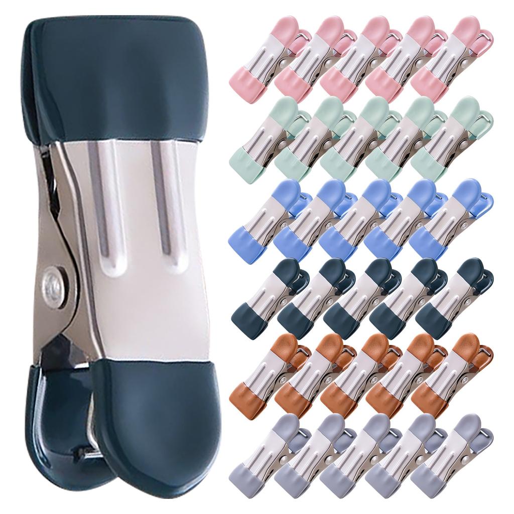 30er-Pack 5,5 cm robuste Wäscheklammern aus Metall zum Trocknen von Fotos, Wäschesocken, Lebensmittelbeutel-Clips für die Küche, Edelstahl, Gummi, 6 Stück