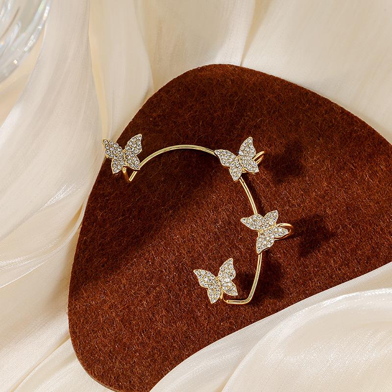 Personalized Integrated Earbone Clip Earrings, Asymmetrical Full-Drilled Butterfly Serpentine Earrings
