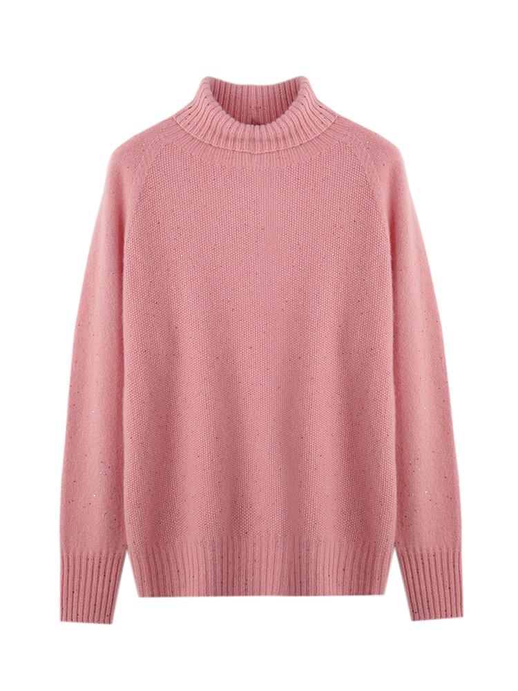 High-End 100% Wool Turtleneck Sweater with Sequins - Autumn/Winter Collection