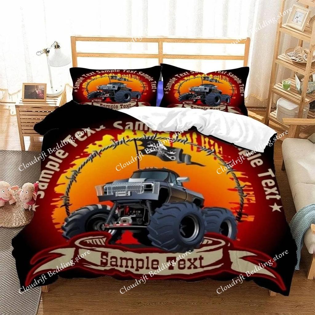 Racing themed bedding 3D printed cartoon monster truck pattern, soft down anti allergy down duvet cover, adult bedding set, teen