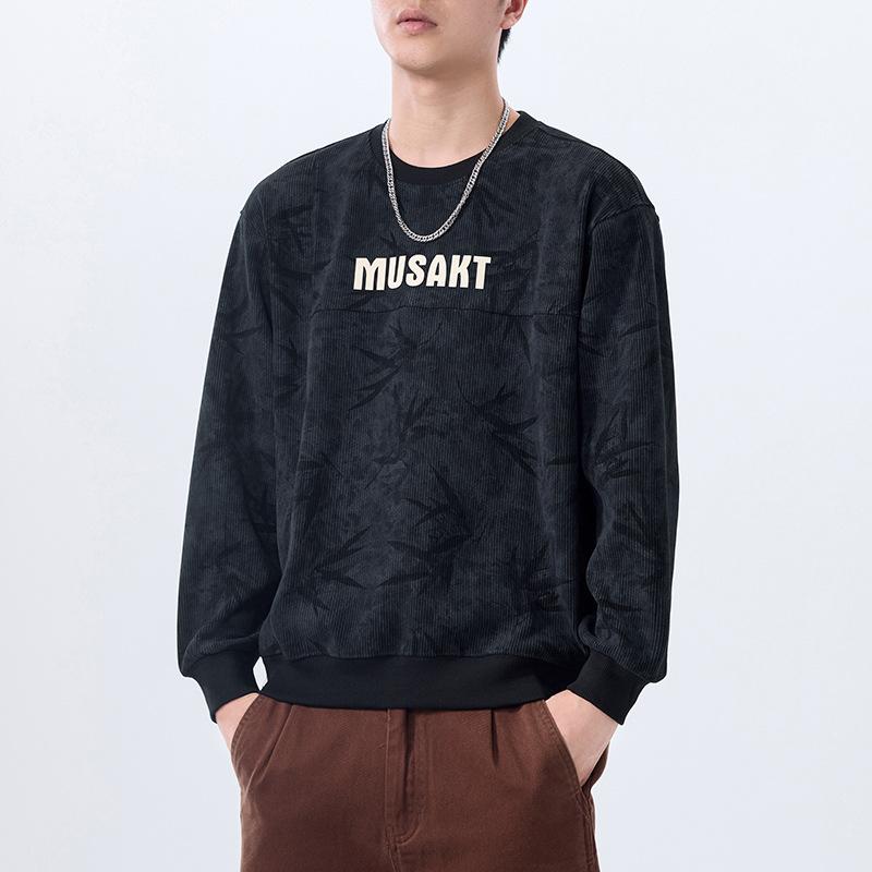 American Retro Heavy Crew Neck Sweater Men'S Loose Texture Printing And Dyeing Casual Top Trendy Men'S Clothes