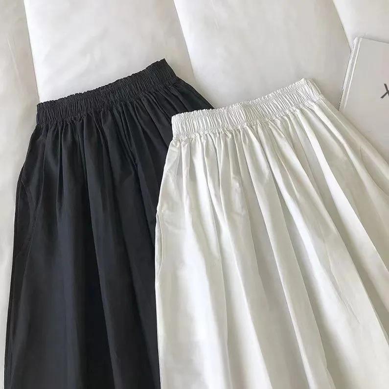 Skirt Women Summer Casual Versatile Elastic High Waist Loose Skirt Oversize Stretchy Cotton Dresses