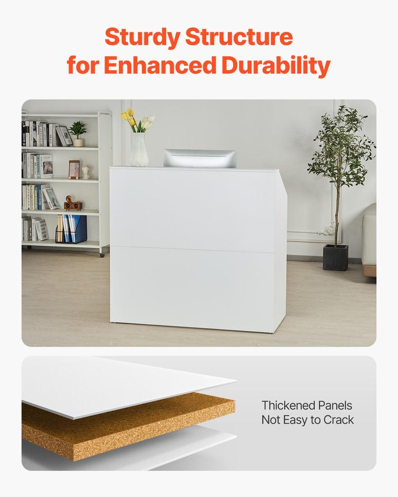 VEVOR Reception Desk, 46.46 x 19.69 x 43.90 in Rectangular Front Counter Table, Office Reception Desk, Retail Counter and Front Reception Counter