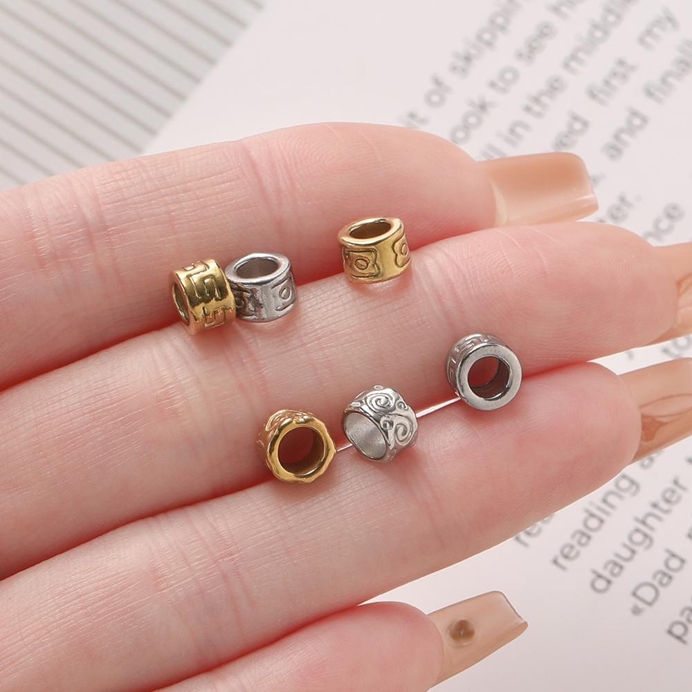 5Pcs/Pack Stainless Steel Spacer Beads Large Hole Tube Round Bead for Charm Bracelet Necklace DIY Jewelry Making Accessories