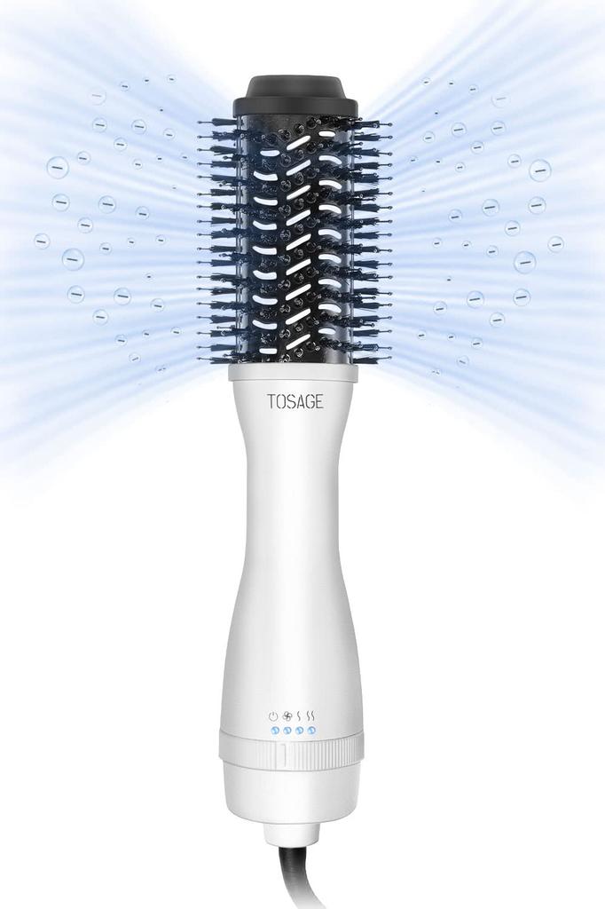 TOSAGE Curly Hair Dryer Curling Iron Curl Dryer Heat Brush Negative Ion Styling While Drying Titanium Barrel Strong Wind Volume Increase (Pearl White,