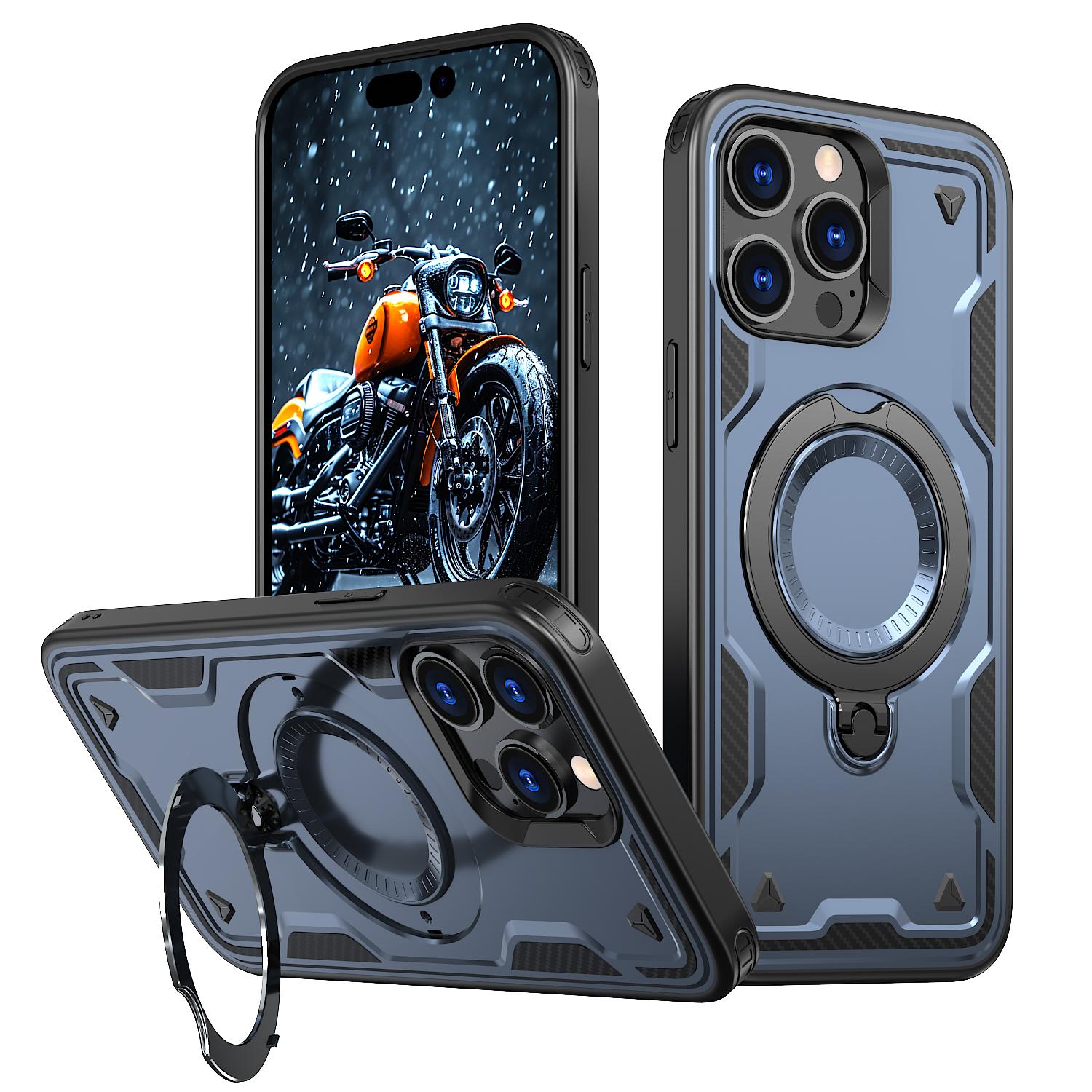 

For iPhone 14 Pro Case Compatible with MagSafe Military Protection PC+TPU Kickstand Phone Cover Blue