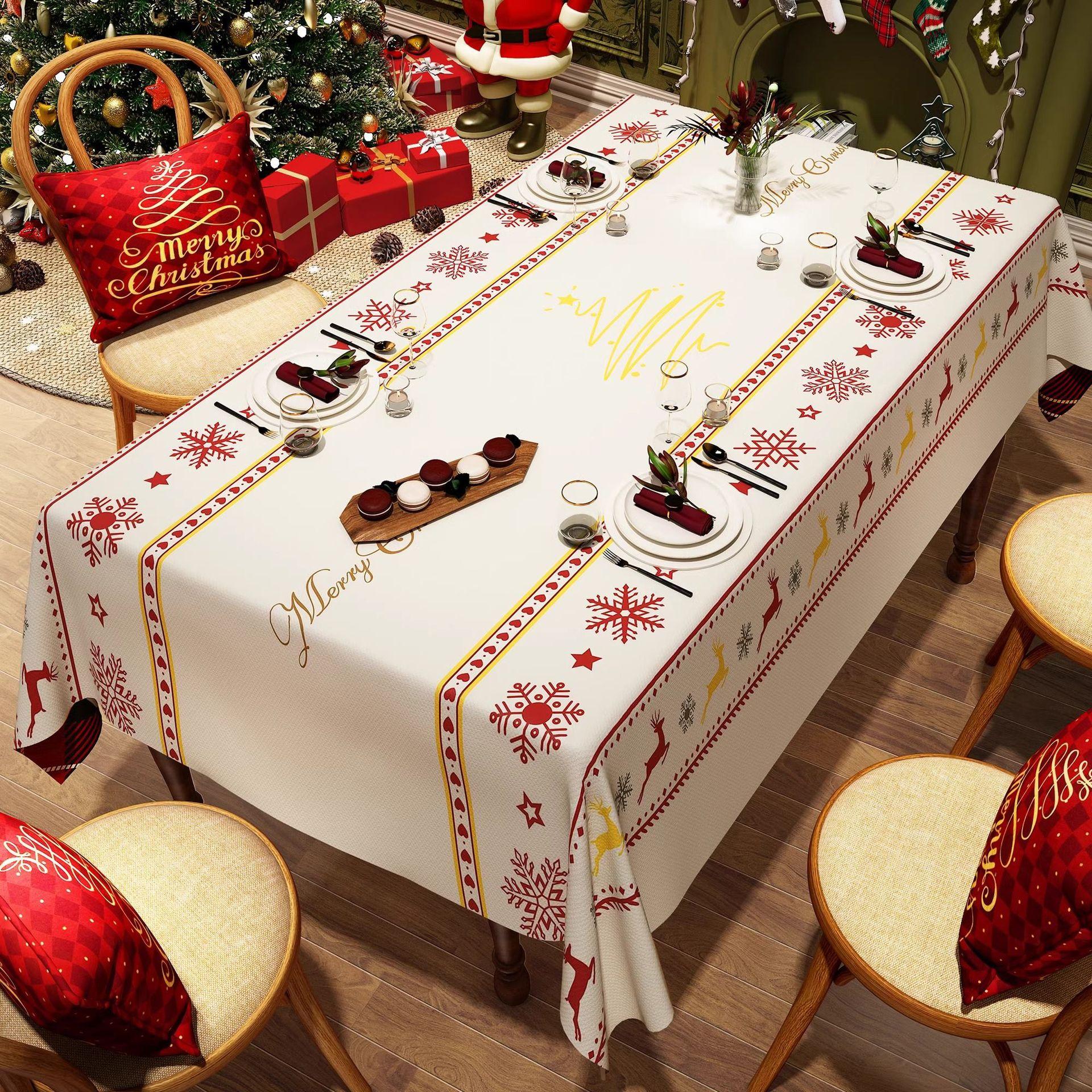 

Christmas Tablecloth, Waterproof and Oil Resistant Dining Table Mat, Red Long Strip Party Decoration and Arrangement Tablecloth 80*120