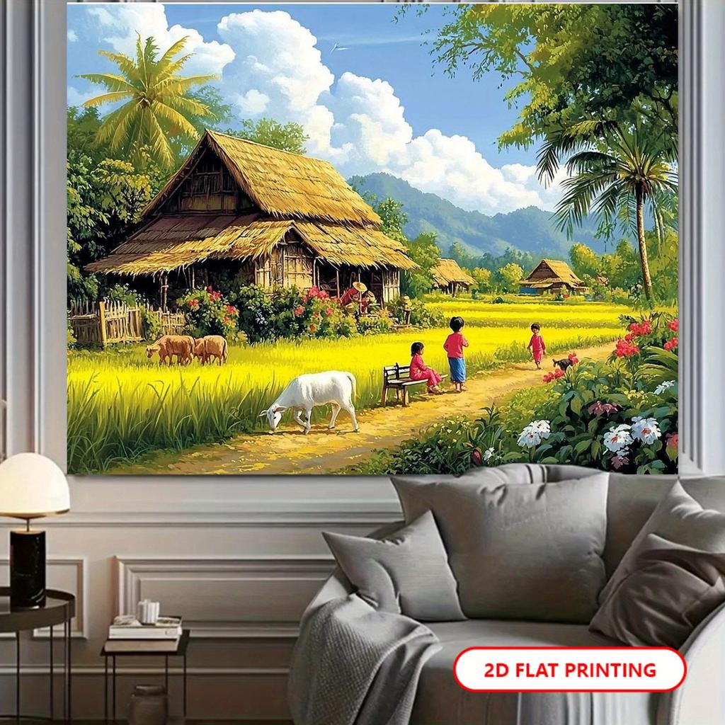 2D plane, 1 tropical rural life background, suitable for parties, weddings, birthdays and anniversaries