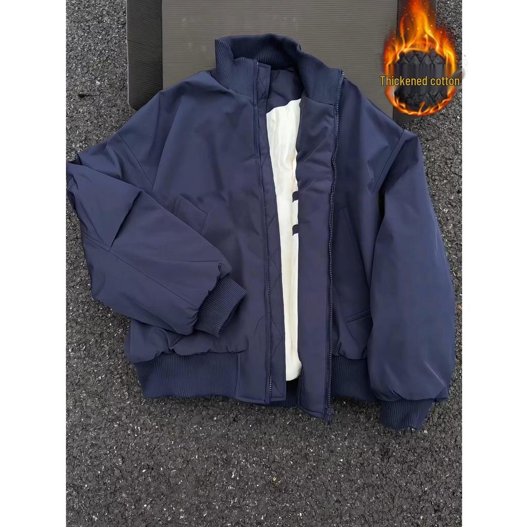 Męska zimowa kurtka bomberka: Bawełniany Pikowany Płaszcz Lotniczy w Stylu Amerykańskim z Kołnierzem Stojącym