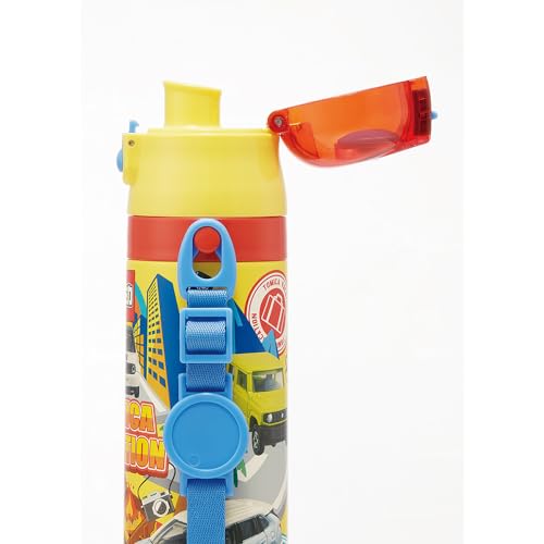 Skater Kids' Stainless Steel Water Bottle, 2-Way Design, 470ml (Direct Drinking) or 430ml (Cup Drinking), Tomica 24 Design, Kid-Friendly and Lightweig