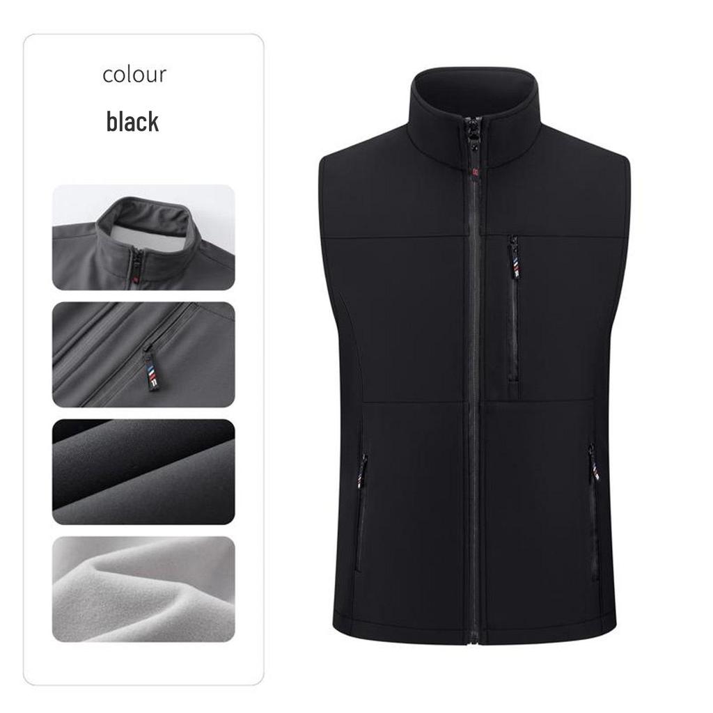 Unisex Workwear Vest: Casual, Plain Color, Stand Collar, Plus Velvet, Multi-Pocket, Zipper, Logo Customizable