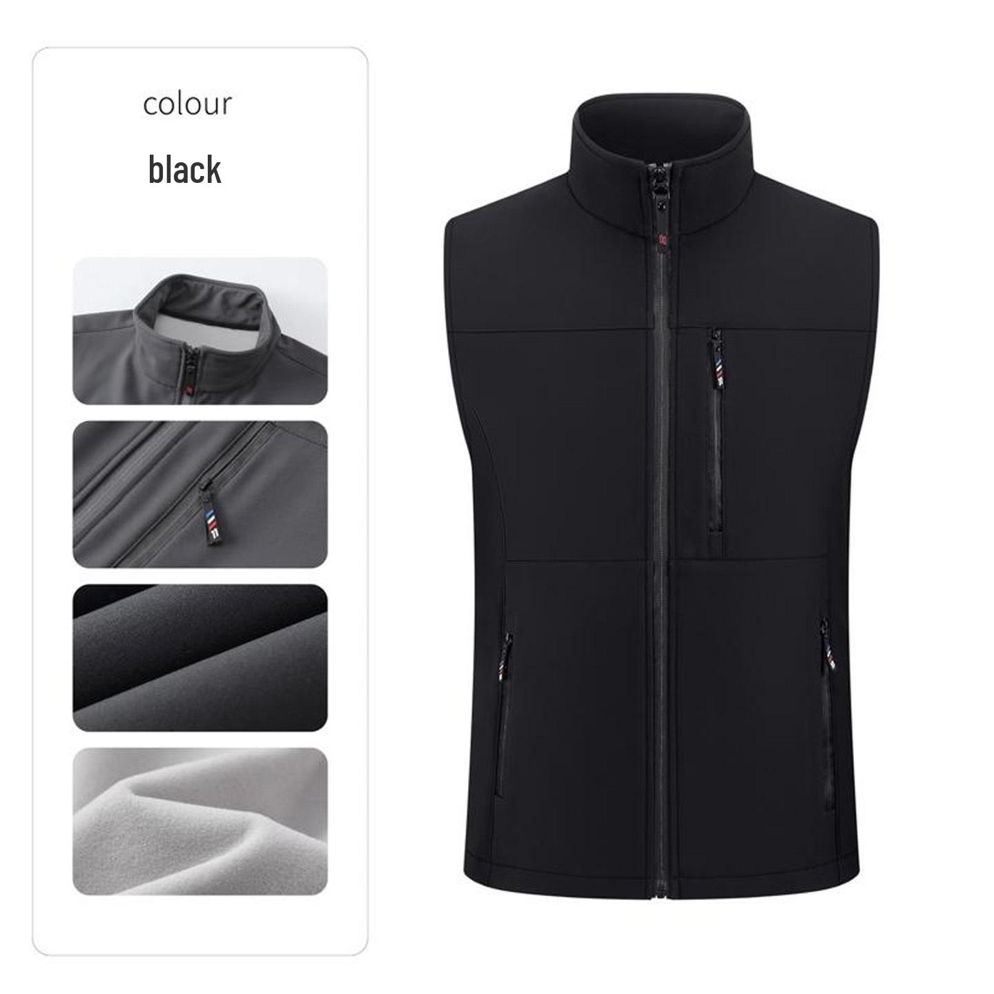 Unisex Workwear Vest: Casual, Plain Color, Stand Collar, Plus Velvet, Multi-Pocket, Zipper, Logo Customizable 4XL