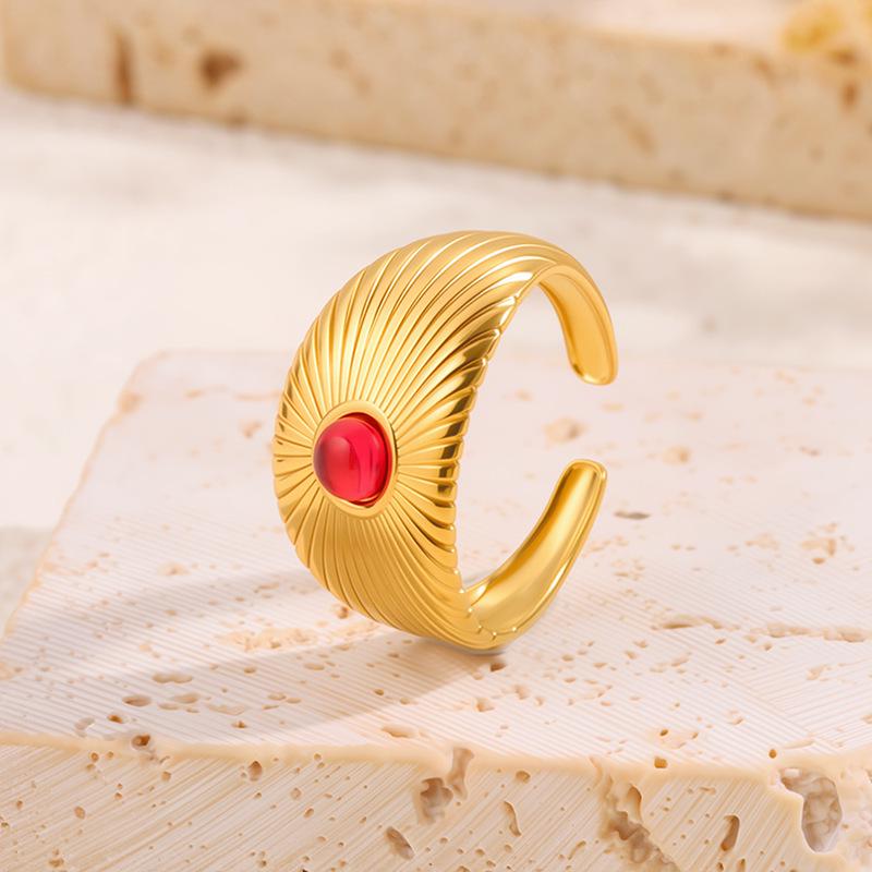 Gold-Plated Titanium Steel Open Ring with Retro Geometric Design