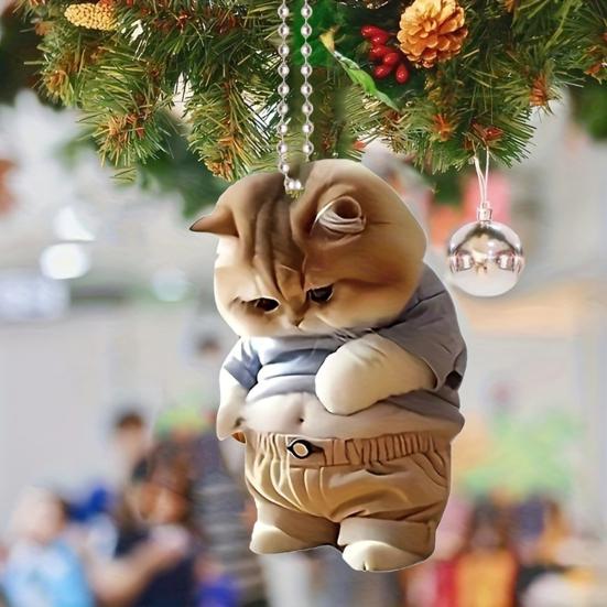 Kitten Pattern 2D Acrylic Ornament Christmas Car Mirror Hanging Decoration Backpack Auto Accessory Car Decoration