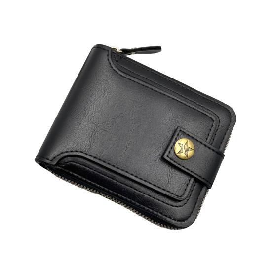 Men Faux Leather Wallet Large Capacity Wallet with ID Window Zipper Button Vintage Front Pocket Anti-Theft Multi-Slots Credit Card Holder