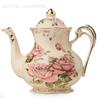 Vintage Rose Ceramic Teapot 800ml, Floral Teapot with Gold Leaf Rim for Loose Tea, Ivory Elegant Tea Pot, Gift for Tea Lovers