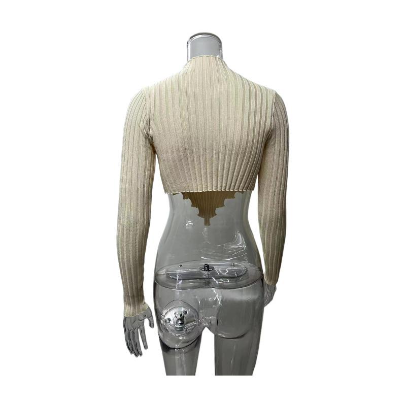 2025 New Style Women's Knitwear: Sexy Long Sleeve Short Sweater