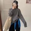 Korean Style Loose Knit Cardigan with Stand Collar and Double Zipper - Casual Short Jacket for Women