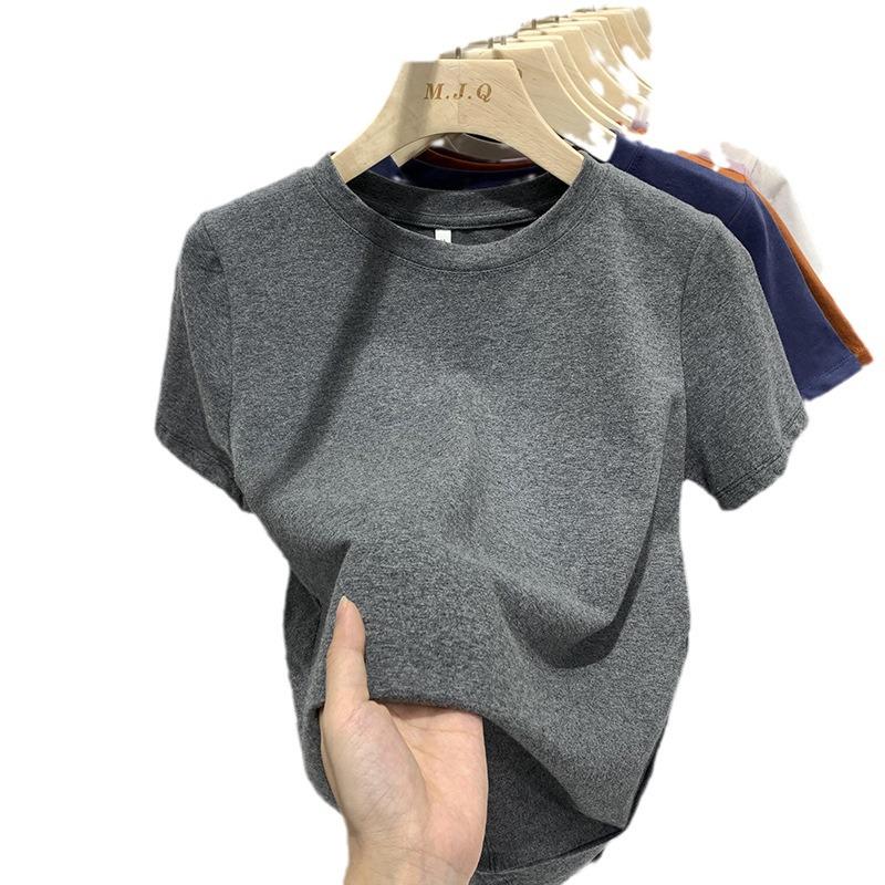 Women's Slim-Fit Pure Cotton Short-Sleeve Round Neck Base Layer T-Shirt