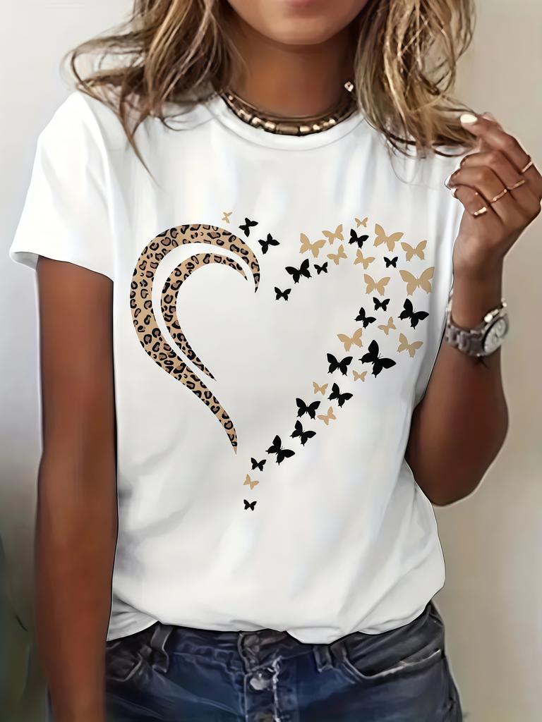 Women Heart Print T Shirt Multi Styles Love Graphic Tees Summer Soft Cotton O Neck Short Sleeve Casual Loose Daily  Tops  Ladies