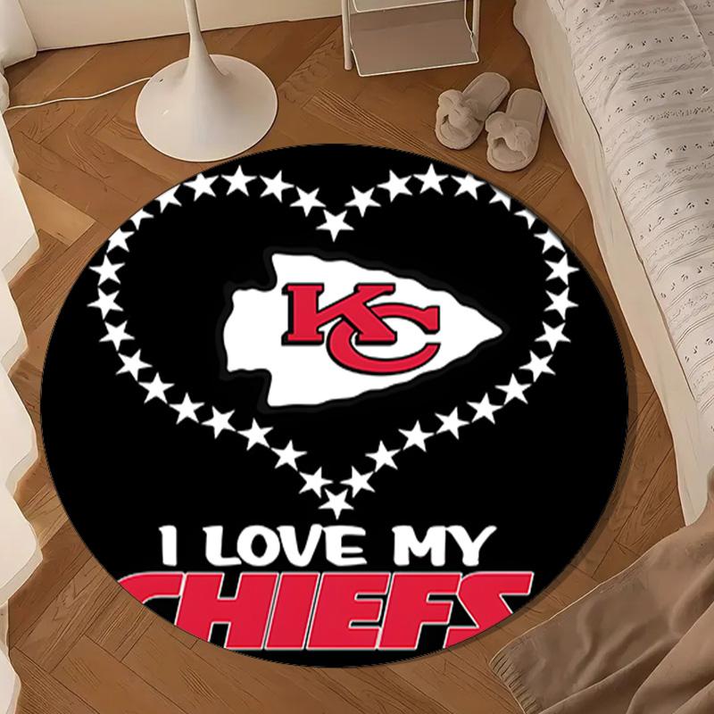 Tapis rond motif Kansas City Chiefs, Tapis circulaire antidérapant Tapis de chaise Pour salon, Chambre à coucher, Paillasson décoration de maison Cadeau Cadeaux de Noël