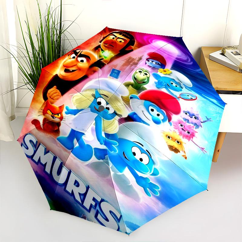 Smurfs Forest Adventure Folding Umbrella Suitable For All Seasons Portable Travel Umbrella Outdoor