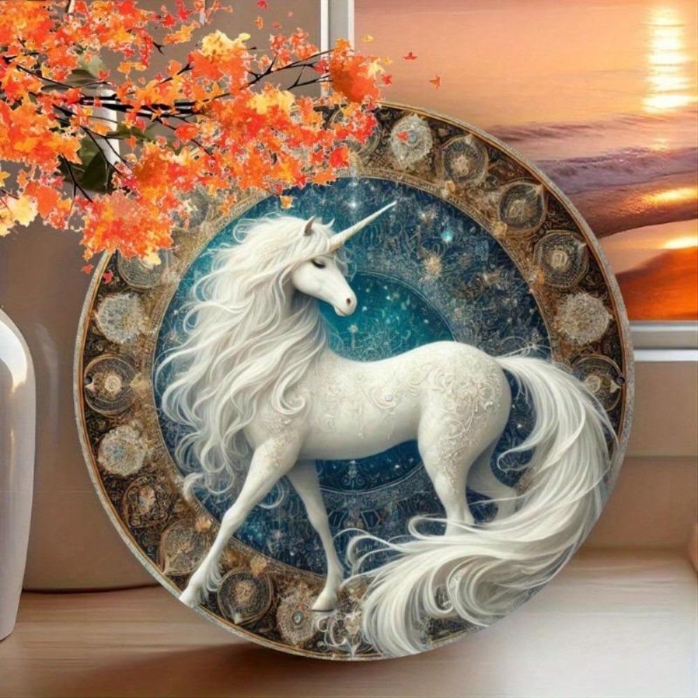 Placca Metallica Vintage Cavallo e Fiori, Decorazione da Parete Stampata 2D per Soggiorno Ufficio