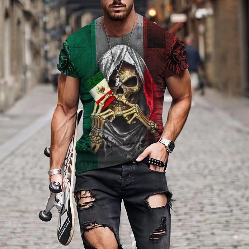 

Short Sleeved Men s 3D T-shirt with Letter Print Round Neck Casual Sports T-shirt 6XL