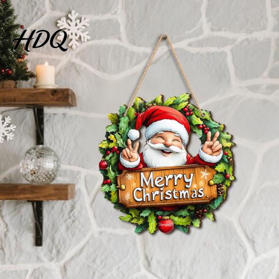 Traditional Xmas Tree Embellishments Wooden Christmas Hanging Pendant Snowman/Santa Claus/Gnome Ornament with Farmhouse Style Festive Signs Hemp Rope