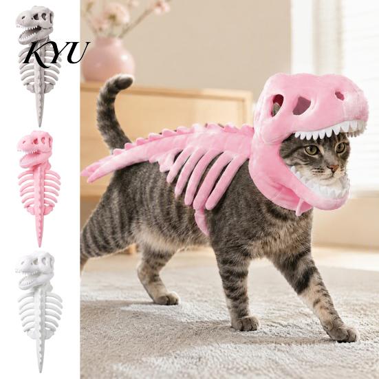 Katze Dinosaurier Knochen Kleidung Haustier Skelett Kostüm, Weiches Plüsch T-Rex Halloween Lustige Cosplay Kleidung Outfit, für Katzen Kleine Hunde Leuchtende Ausrüstung
