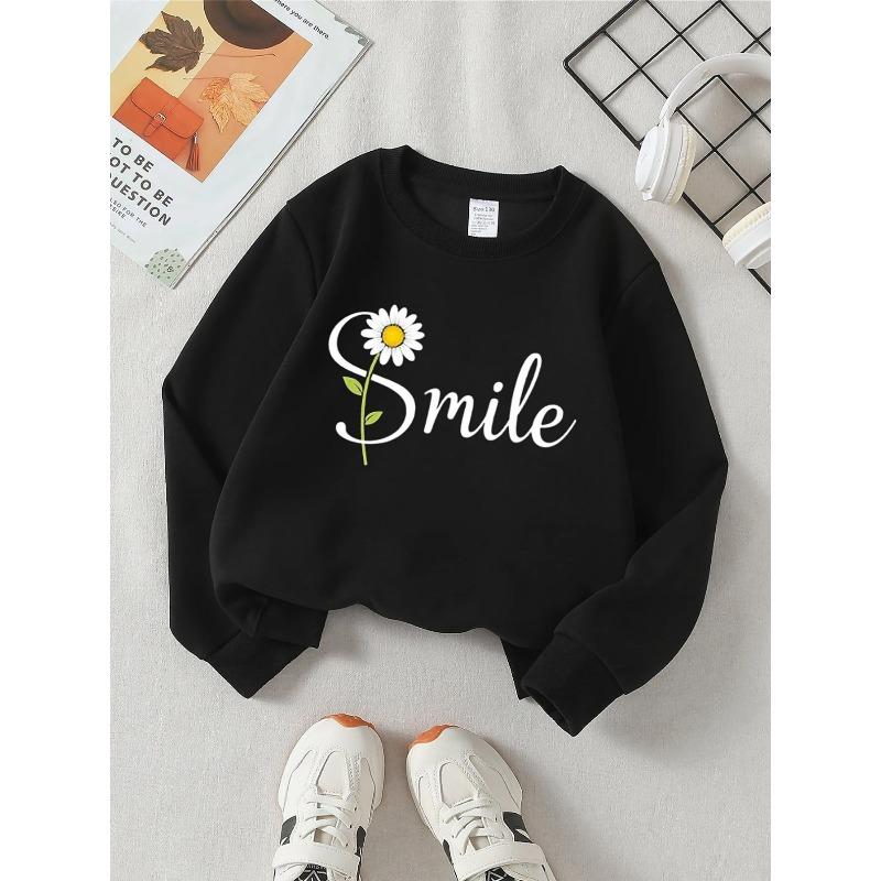European sizes Trendy Crewneck Sweatshirt with Daisy Flower Design for Girls, Long-Sleeved Casual Top for Young Girls