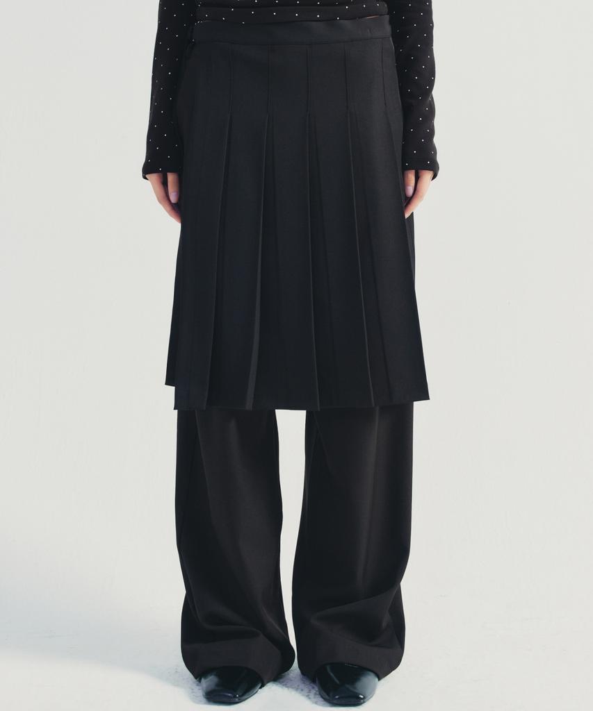 Nigaennikol Layered Pleats Wrap Skirt_Black