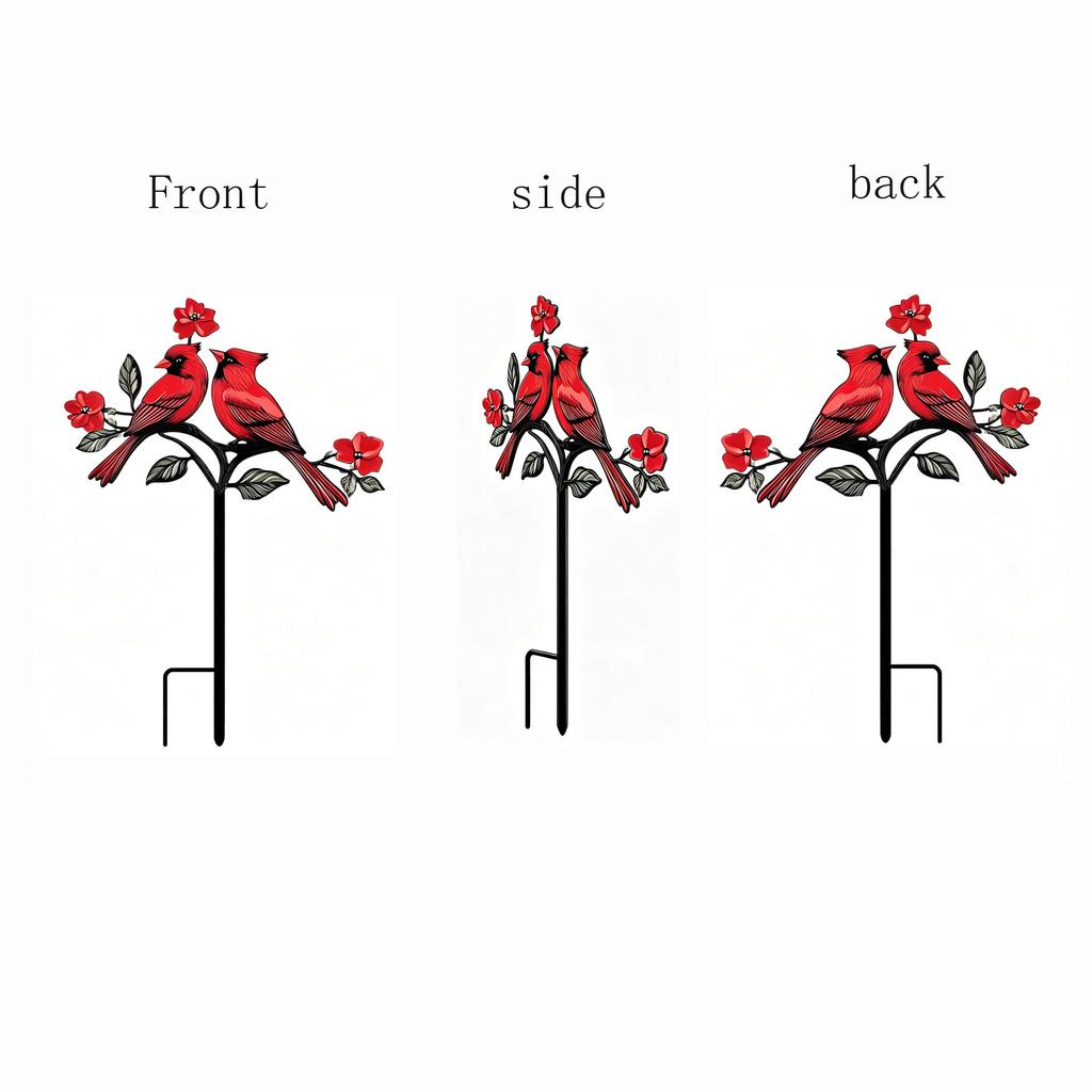 Red Bird Garden Stake - Flat Ground Insert for Outdoor Yard Decor