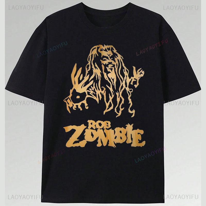 Speler Rob Zombie Polyester Shirt Horror Stijl USA Concert Tour Punk Grafische T-shirts Rock Band T-shirt Schedel Pentagram Ontwerp