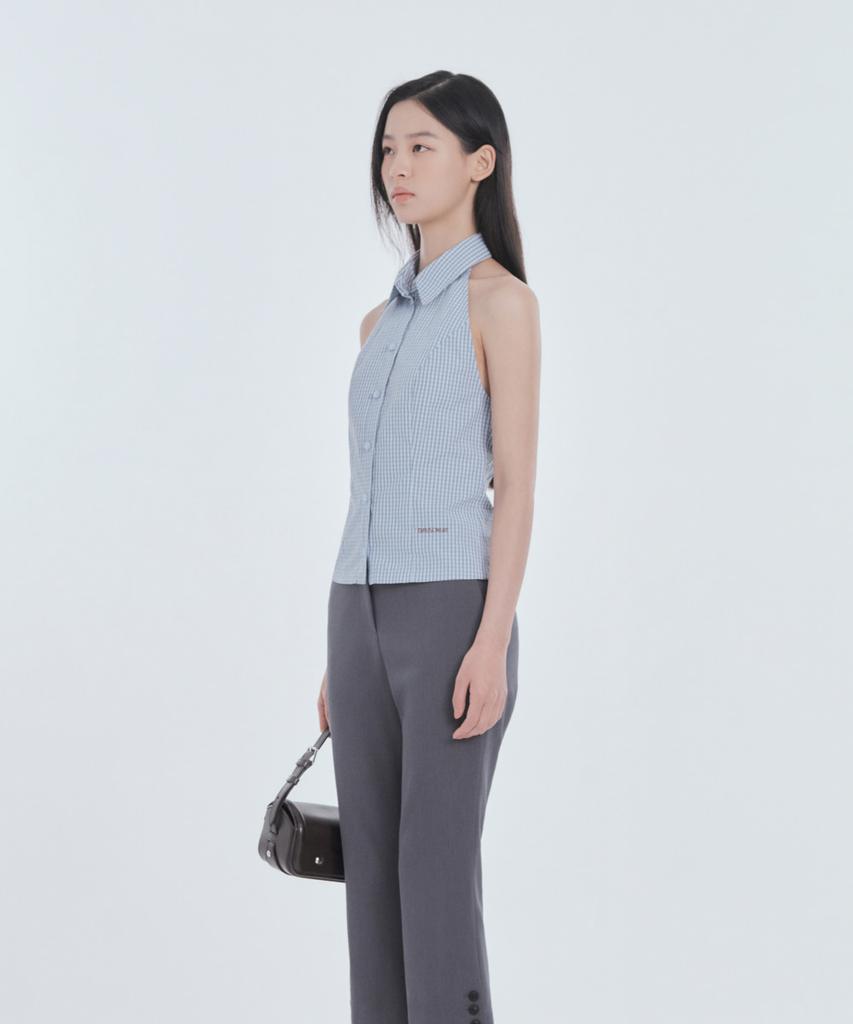 Mausolleum Emma Side Slit Button Capri Pants - Gray