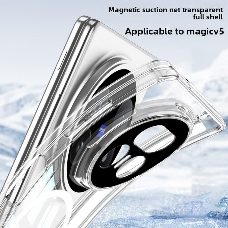 For Huawei Honor Magic V5 Case Soft Transparent Middle Hinge Magnetic Magsafe Protective Back Cover For Magic V5 Phone Shell