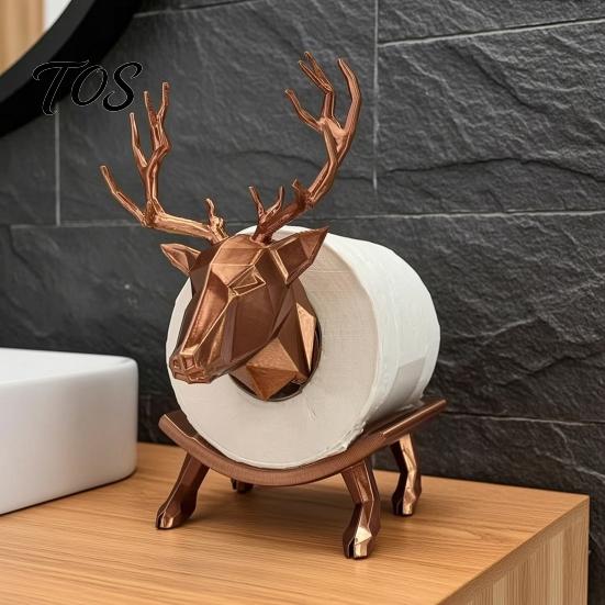 Tissue Dispenser 3D Printed Elk Toilet Paper Holder, Stable Base Bathroom Roll Minimalist Organizer Dispenser, Waterproof PLA Decorative Towel
