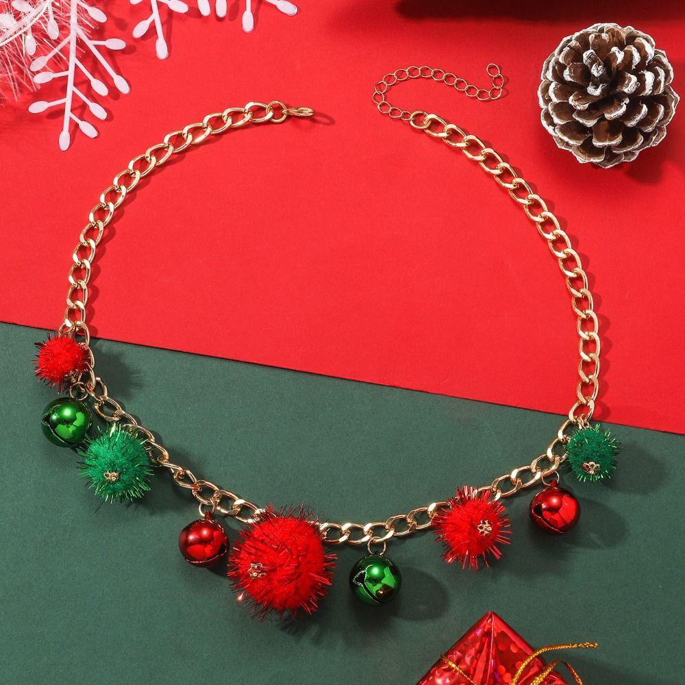 

Cartoon Xmas Clavicle Chain Santa Plush Ball Necklace Vintage Christmas Bell Necklace Girl Bell