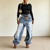 Y2K-inspirierte High-Waist Wide Leg Jeans für Damen Streetwear Oversized Fit Trendiger gewaschener Used-Look