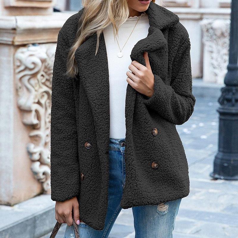 Elegante Nepbont Kasjmier Vrouwen Jas Herfst Winter Warm Effen Kleur Vrouwelijke Pluche Overjas Pocket Casual Teddy Bovenkleding 22942