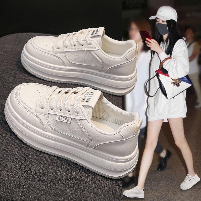 Leather little white shoes women's shoes new autumn and winter thick baseplate shoes versatile non-slip velvet heightening casual cotton shoes