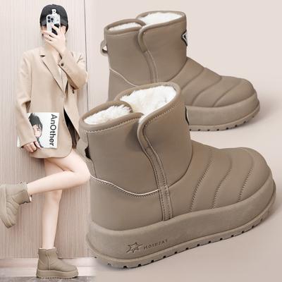 22 New 22 Autumn and Winter Snow Boots Casual Women's Velvet Medium-top Heightening Cotton Shoes Solid Color Warm