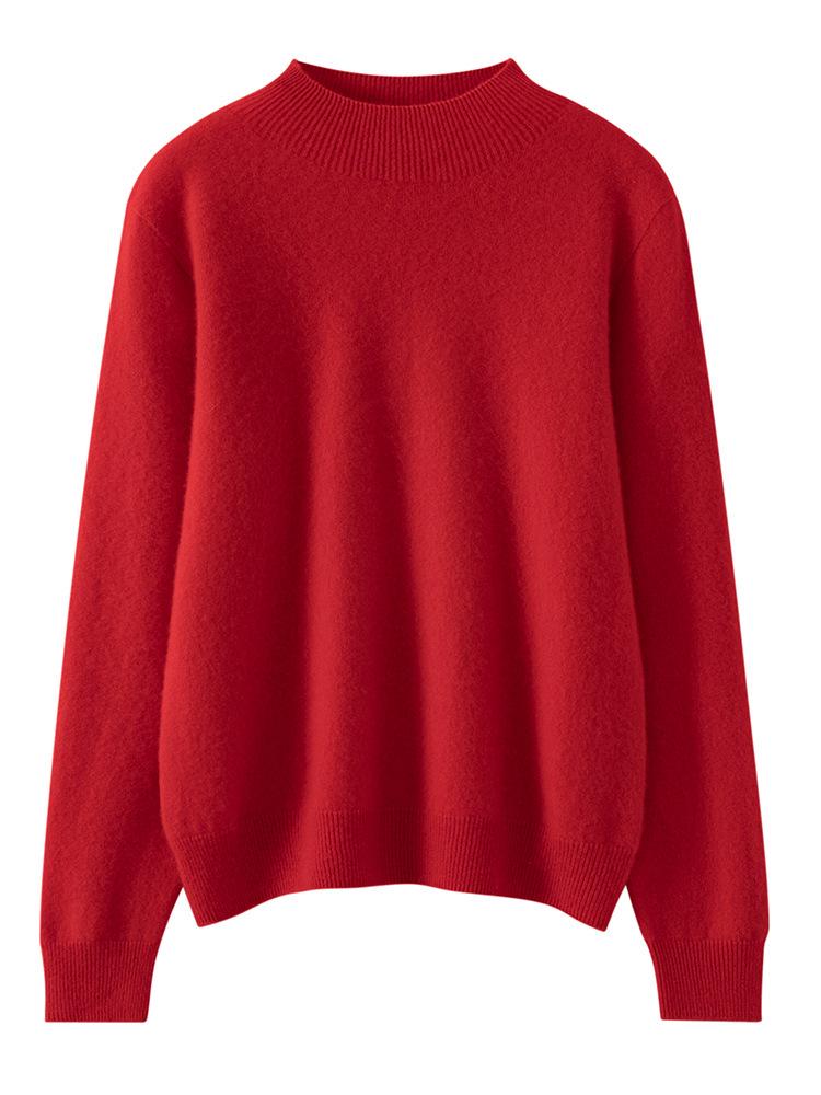 Women's Pure Cashmere Half-High Neck Pullover Sweater - Autumn/Winter Slim-Fit Knitwear