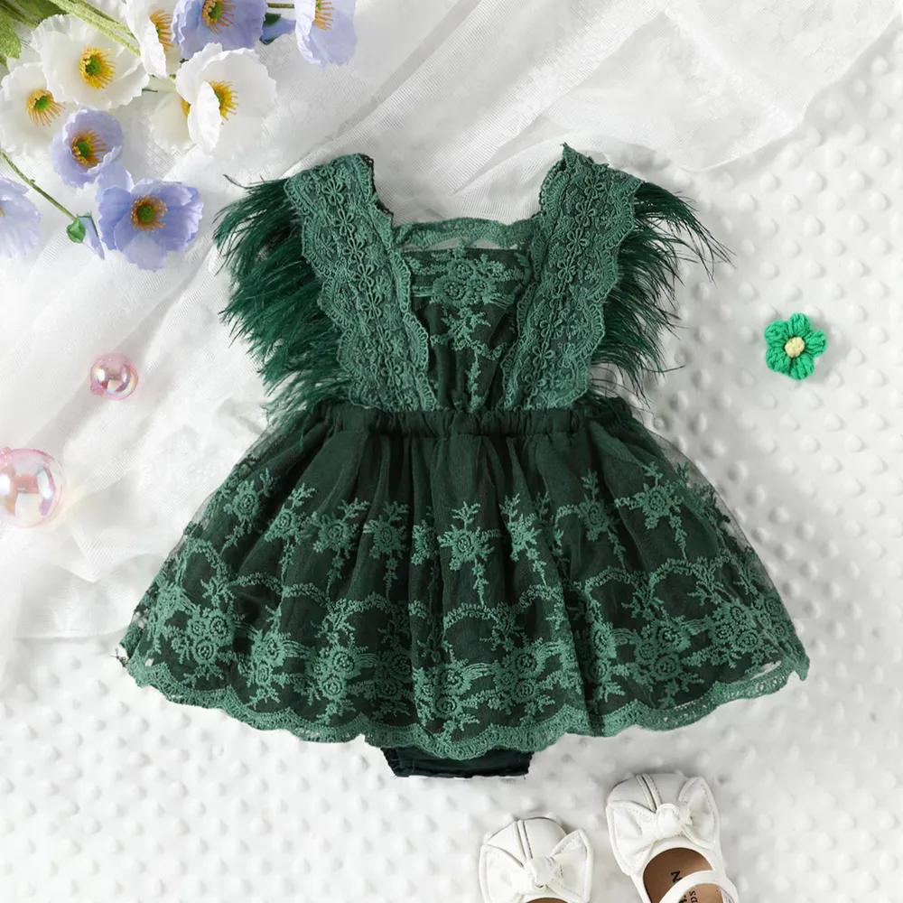 Girls Summer Long Sleeve Dress Solid Color Mesh Splicing Skirt