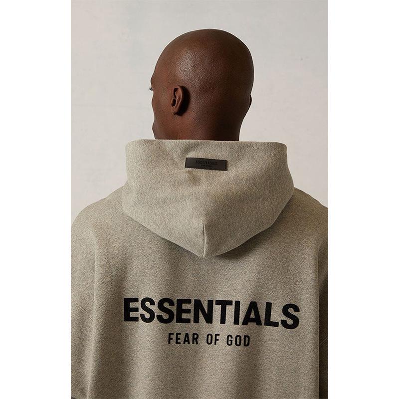 2022 Trendy Brand Essentials Black Flocking Hooded Sweatshirt with Front & Back Design