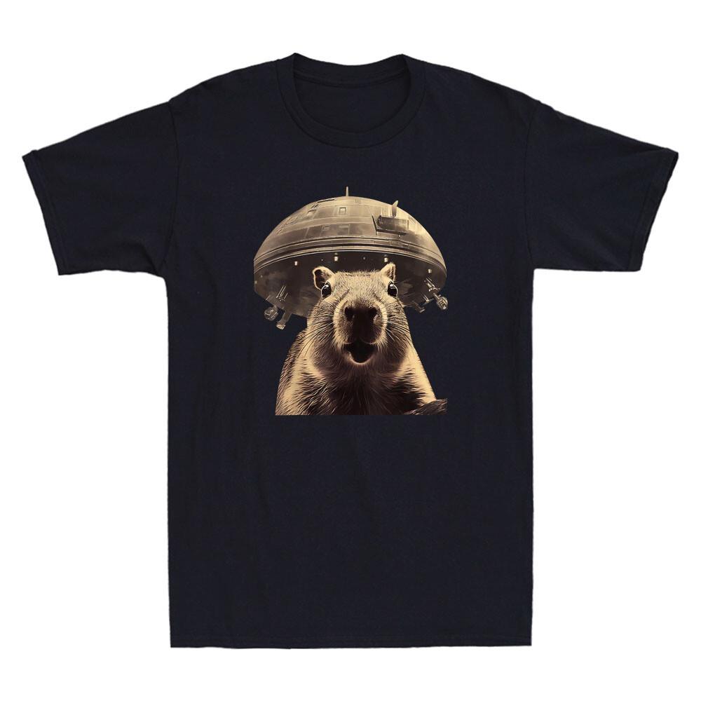 Capybara Selfie with UFOs Weird Funny Capybara Animal Meme Novelty Unisex's T-Shirt