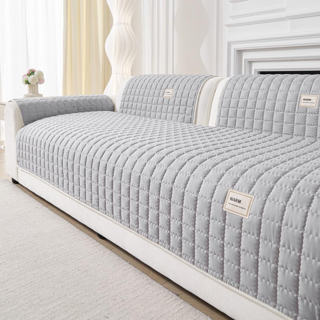 Snowflake Lace Decored Waffle Quilting Thicken Sofa Cover, Anti-Slip Sofa Towel For Living Room All Seasons Furture Decor