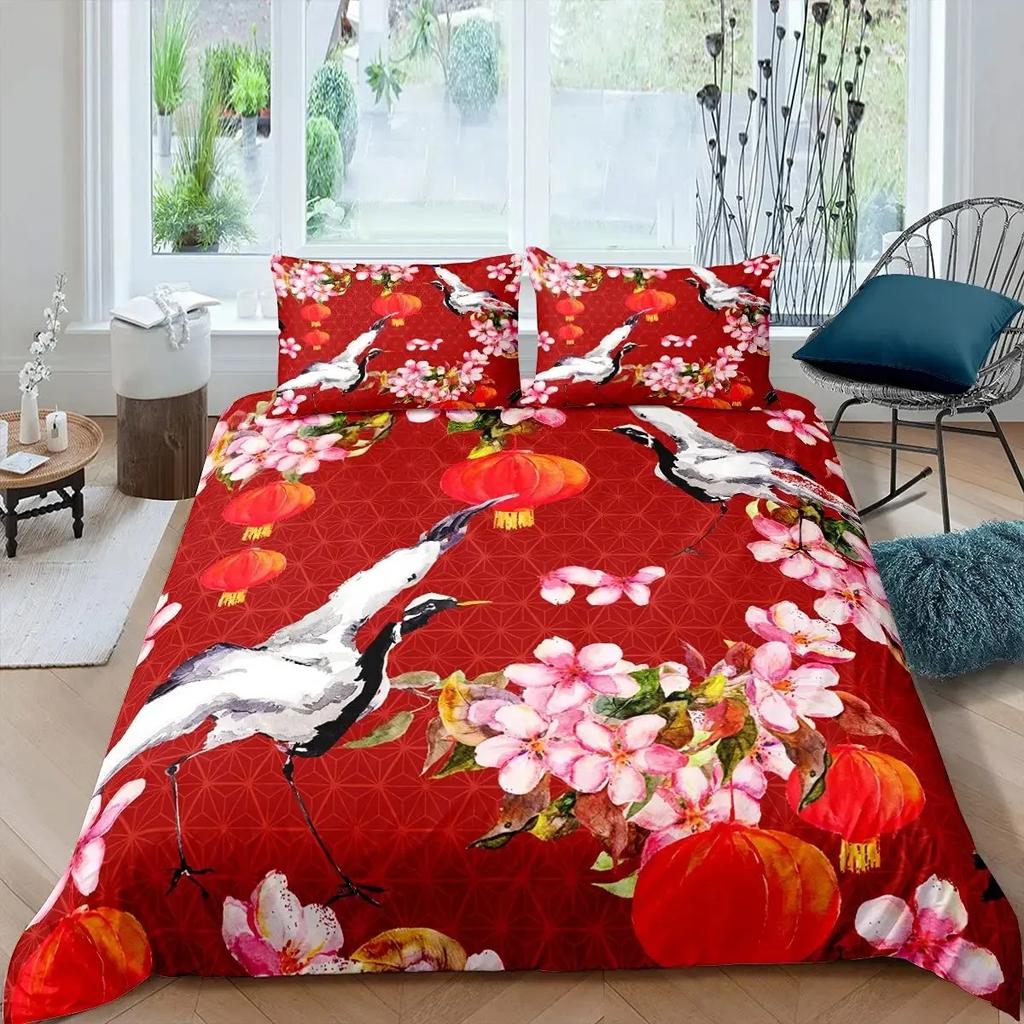 Japanese Ukiyoe Duvet Cover Set Hokusai Pattern Bedding Set Watercolor Sun Mountain Comforter Cover Exotic Style Quilt Cover Set