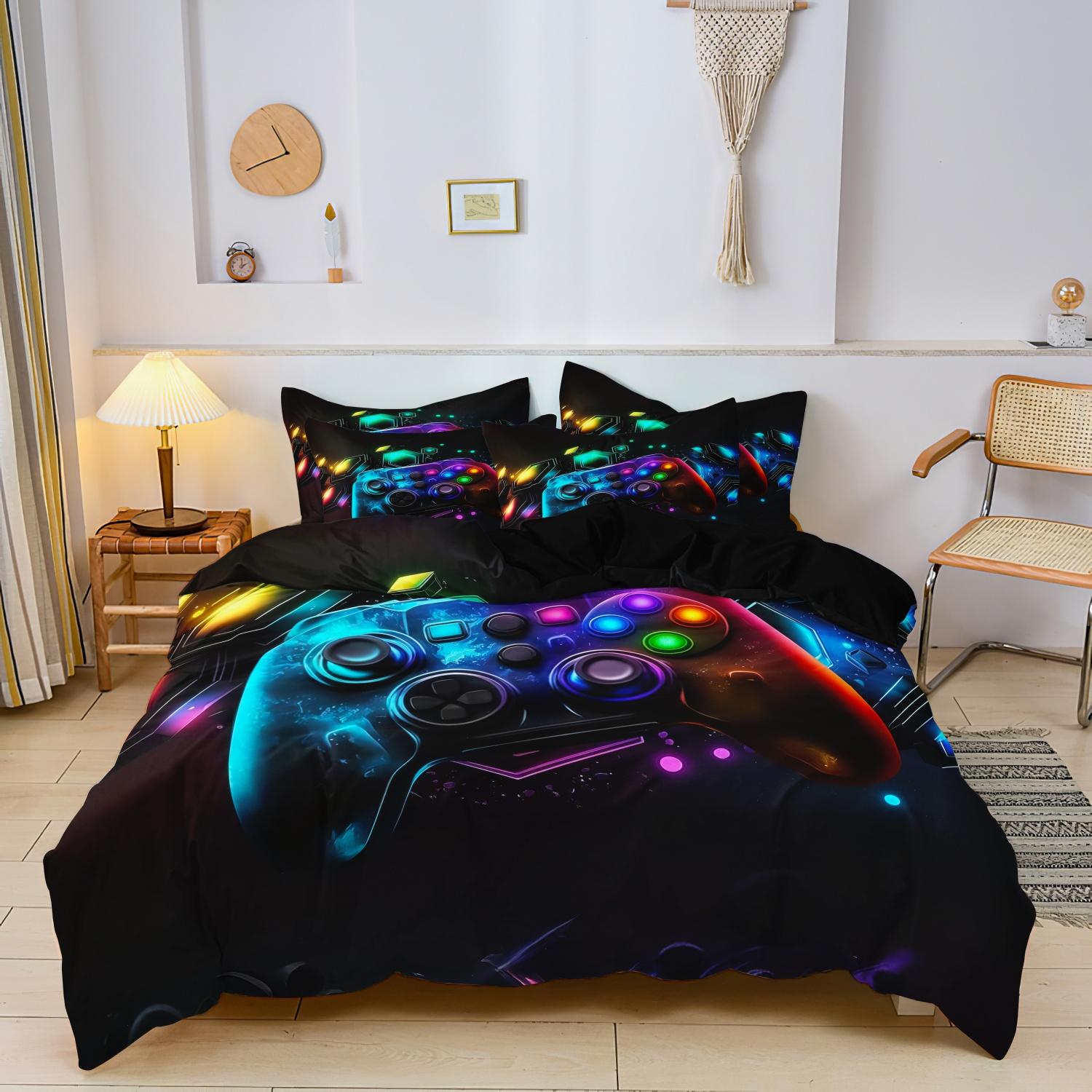 3Pcs Vibrant Stylish And Cool Gaming Controller Digital Print Bedding Duvet Cover Set - Hd Game Controller Print EU Single-135x200cm&set